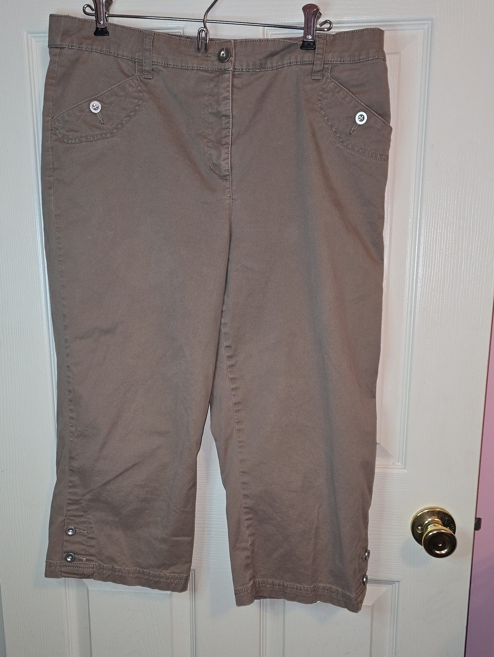 Karen Scott Taupe Cropped Capris with Button Hem Detail